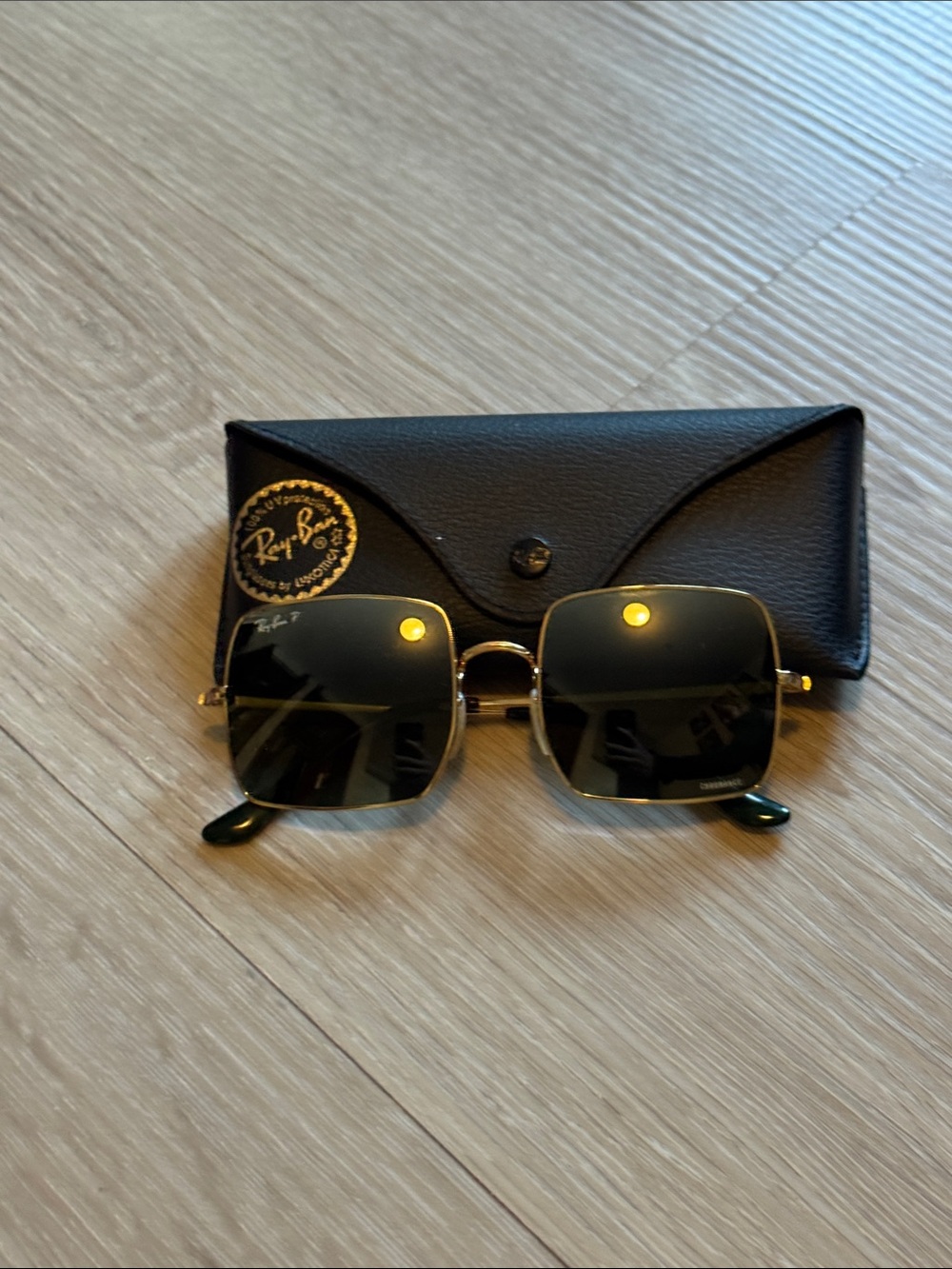 Ray-Ban Gold Frame Sunglasses with Black Lenses